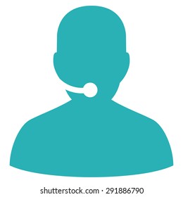 Call Center icon from Commerce Set. Vector style: flat symbol, cyan color, rounded angles, white background.