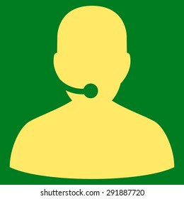 Call Center icon from Commerce Set. Vector style: flat symbol, yellow color, rounded angles, green background.