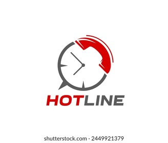 Callcenter-Symbol für Kundenbetreuung oder Hotline-Hilfe, Vektorgrafik-Symbol. Hotline-Symbol des Telefonempfängers und der Uhr für Kundenunterstützung, Kunde-Callcenter und Agentenassistent-Zeichen