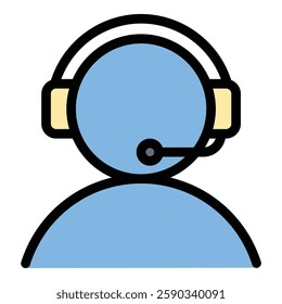 Call Center Icon Customer Support and Communication in Flat Line Color Style.