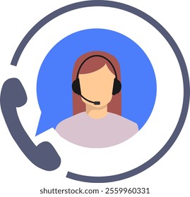 Call center icon, icon of female call center operator isolated on white background. Vector, cartoon illustration. Vector.