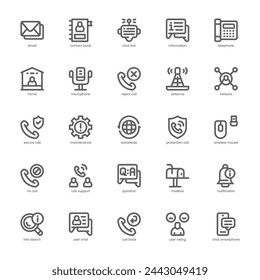 Call Center-Symbolpaket für Website, Handy, Präsentation und Logo-Design. Entwurf der Gliederungsstruktur des Callcenter-Symbols. Vektorgrafik-Illustration und bearbeitbarer Strich.