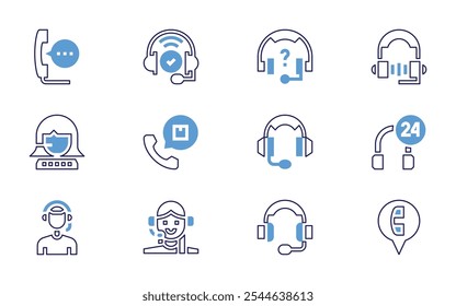 Call center icon set. Bold line style. Duotone colors. Editable stroke. support, headphone, headphones, information, headset, customer service, question.