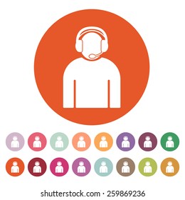 The call center icon. Support symbol. Flat Vector illustration. Button Set