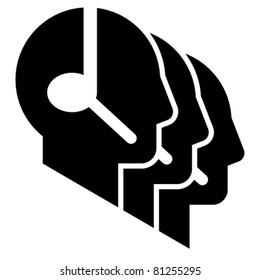 Call center icon. Three head profile silhouettes with headsets