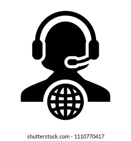 Call center icon vector female customer service person profile symbol with headset for internet network online support in glyph pictogram illustration
