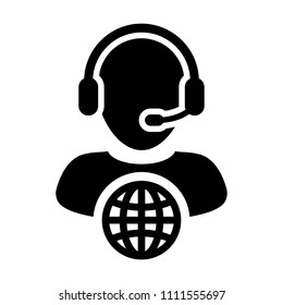 Call center icon vector male customer service person profile symbol with headset for internet network online support in glyph pictogram illustration