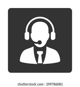 Call center icon. Vector style is white and gray colors, flat rounded square button on a white background.