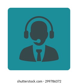 Call center icon. Vector style is soft blue colors, flat rounded square button on a white background.