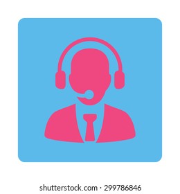 Call center icon. Vector style is pink and blue colors, flat rounded square button on a white background.