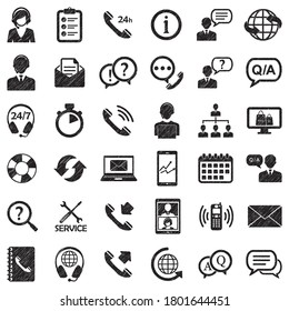 Iconos del centro de llamadas. Diseño de esgrima negra. Ilustración vectorial.