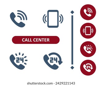 Call center icons. Customer service, customer support, telephone, phone call, smartphone, 24 hours icon. Professional, 32x32 pixel perfect vector icon.