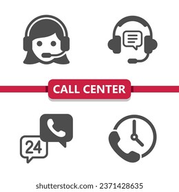 Call Center Icons. Customer Support, Customer Service, Headset, Phone Call Vector Icon