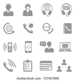 Call Center Icons. Gray Flat Design. Vector Illustration. 