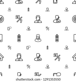 call center icons pattern seamless white background. Included editable outline support, customer support, message on phone, hours support, remote control icons. center icons for web and mobile.
