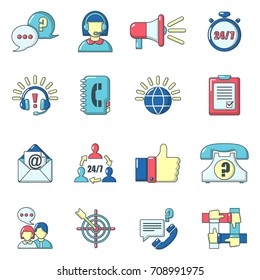 Call center icons set. Carrtoon illustration of 16 call center vector icons for web