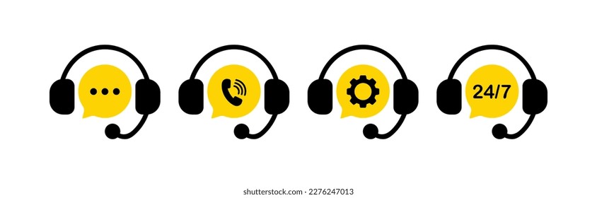 Call center icons set. Flat, yellow, call center for consultation. Vector icons.