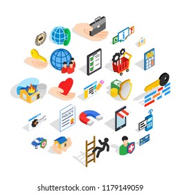 Call center icons set. Isometric set of 25 call center vector icons for web isolated on white background