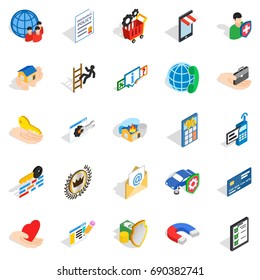 Call center icons set. Isometric set of 25 call center vector icons for web isolated on white background