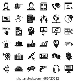 Call center icons set. Simple style of 36 call center vector icons for web isolated on white background