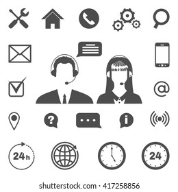 Call center icons set. Support elements. Vector illustration