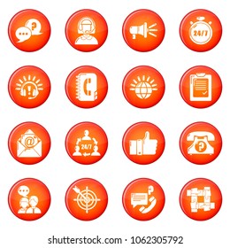 Call center icons set vector red circle isolated on white background 