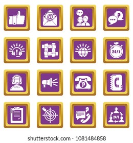 Call center icons set vector purple square isolated on white background 
