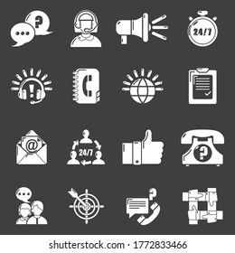 Call center icons set vector white isolated on grey background