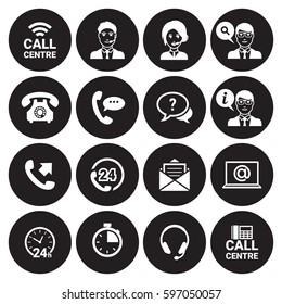 Call center icons set. White on a black background