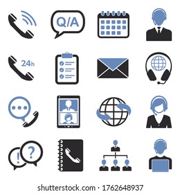 Call Center Icons. Two Tone Flat Design. Vector Illustration.