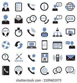 Call Center Icons. Two Tone Flat Design. Vector Illustration.