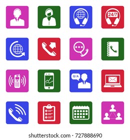 Call Center Icons. White Flat Design In Square. Vector Illustration. 