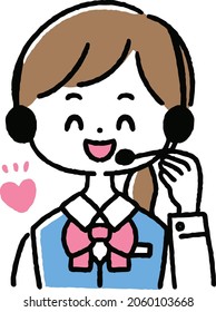 Call center. Illustration of a woman working with a smile. Telephone support.