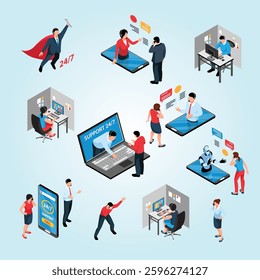Call center isometric flowchart with operators 24h customer support service - Powered by Shutterstock - Get 15% off with code: PIKWIZARD15