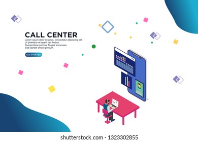 call center isometric vector illustration concept. can use for, template, ui, landing page,  hero header, mobile app, banner, poster, flyer - Vector