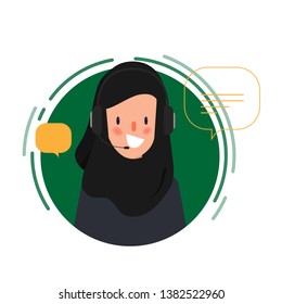 Call center job. Muslim or Arab people character.  Animation scene for motion graphic.