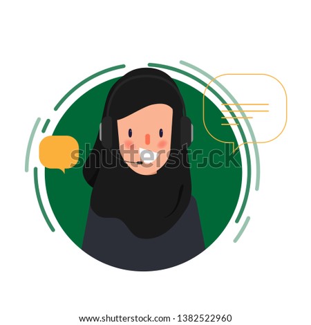 Call center job. Muslim or Arab people character.  Animation scene for motion graphic.
