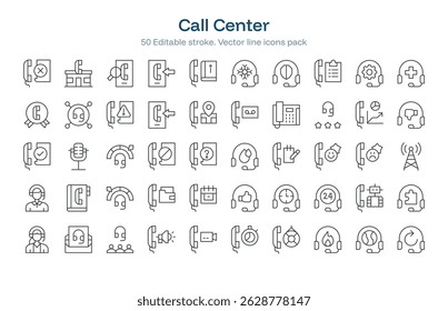 Call Center line icon pack. Call Center Stroke icon set. Editable Stroke icon.
