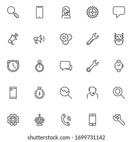 Juego de iconos de línea del centro de llamadas. Colección de símbolos vectoriales en estilo plano a la moda sobre fondo blanco. El centro de llamadas canta por el diseño.