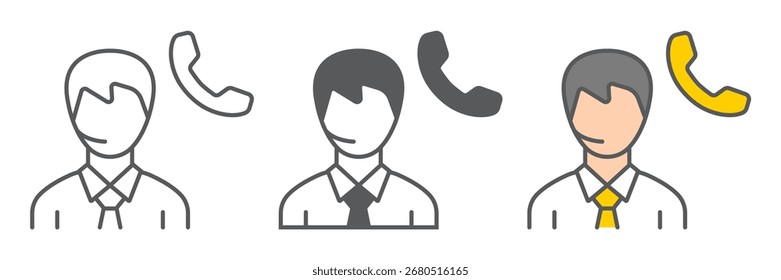 Icono de la línea del centro de llamadas, Asistencia y línea de ayuda, gráfico del Vector de la señal del operador de la Asistencia del hombre, un icono lineal en un fondo blanco, eps 10