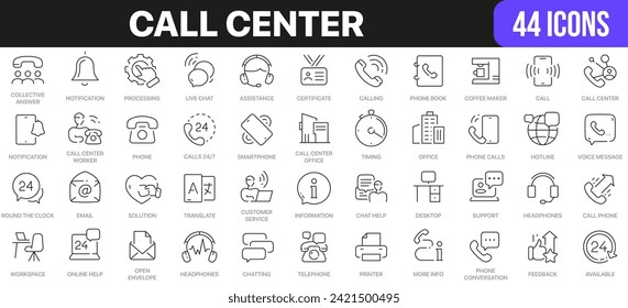 Call center line icons collection. UI icon set in a flat design. Excellent signed icon collection. Thin outline icons pack. Vector illustration EPS10