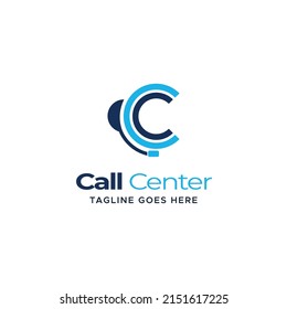 Logo des Call Center, Vektordesign-Vorlage, Kopfhörer-C-Symbol-Logo-Design