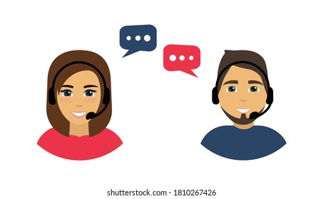 Call center. Male and female call center avatars.