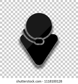 Call center, male symbol. Black glass icon with soft shadow on transparent background