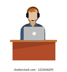 call center man agent working laptop