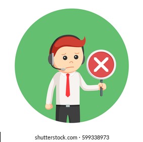 call center man with crosswise sign in circle background