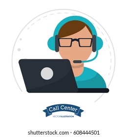 call center man laptop headset