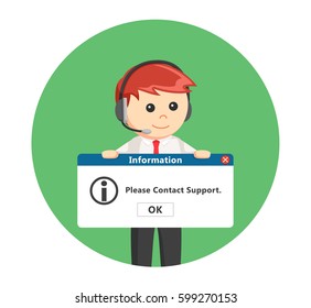 call center man with pc message in circle background