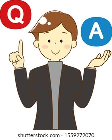Call center man and question and answer icon