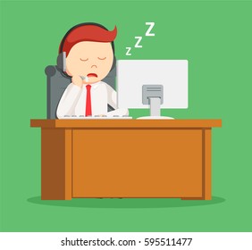 call center man sleeping while work